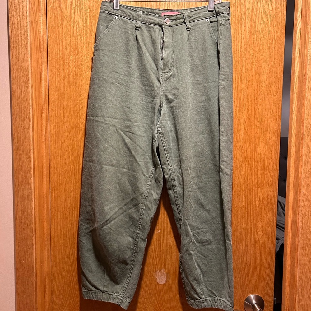 Green Denim Parachute Pants